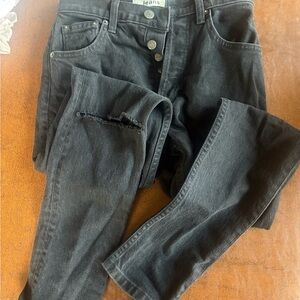 Reformation Black Serena High Waist Skinny Crop Jeans